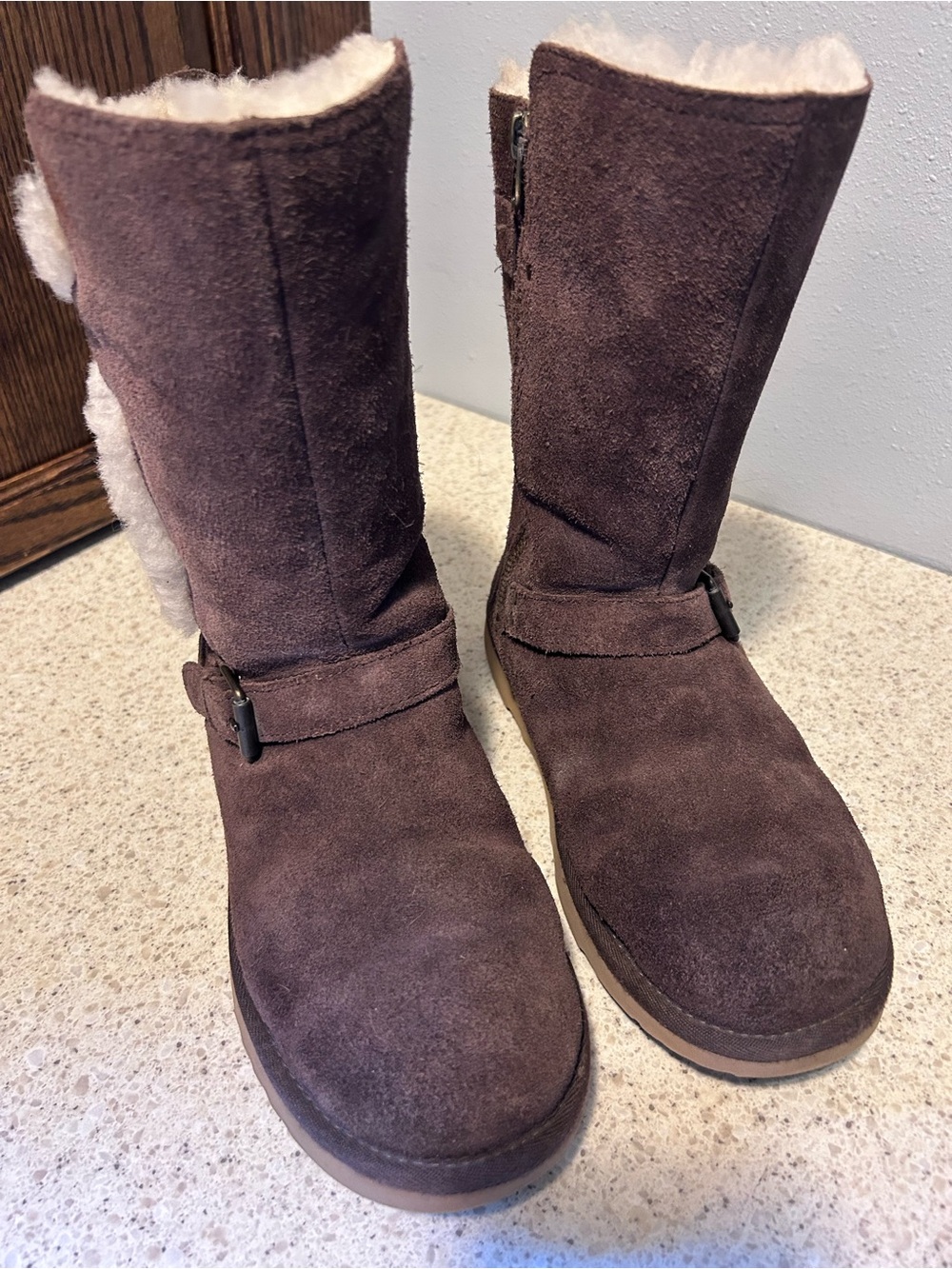 UGG Magda Brown Suede Shearling-Lined Mid-Calf Boots